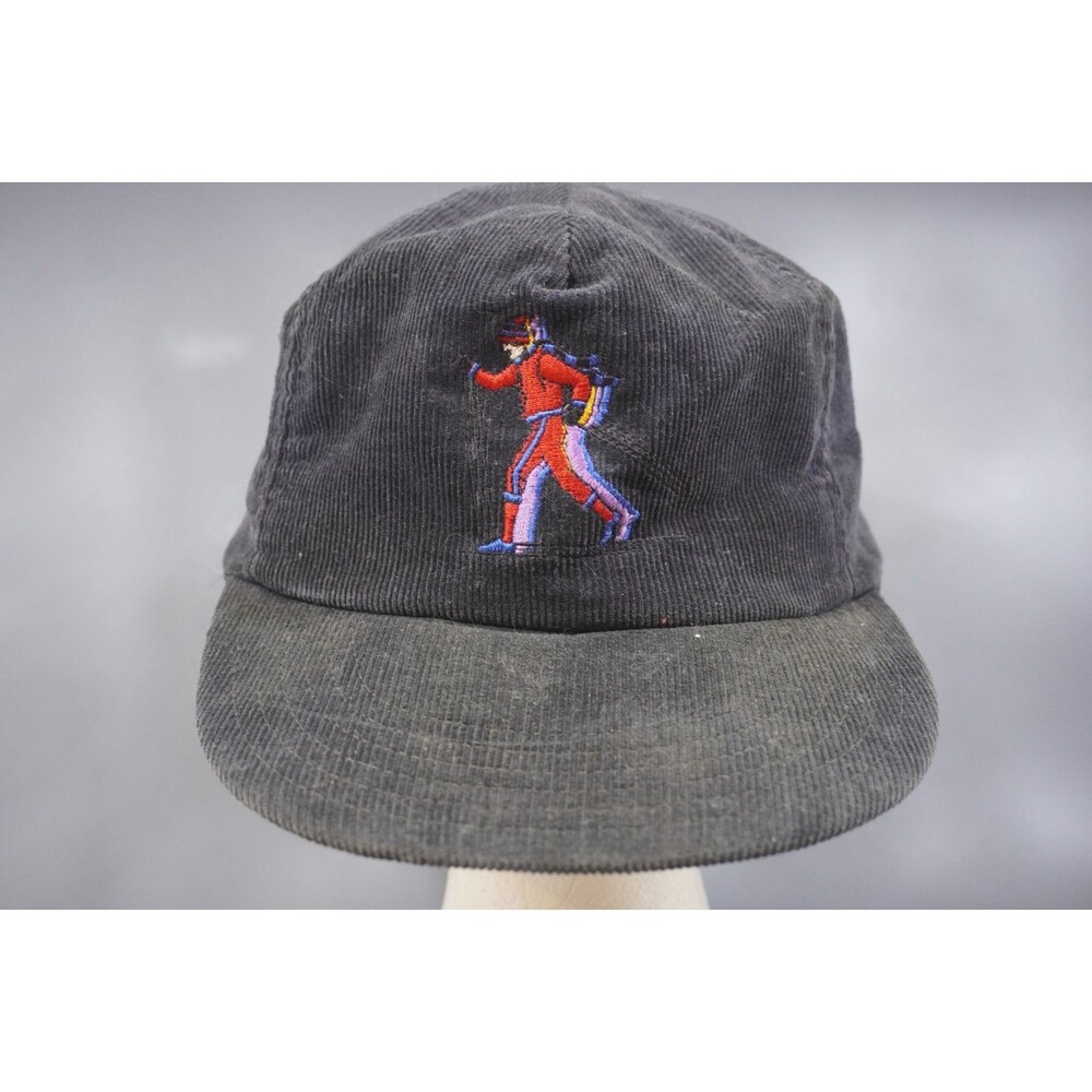 Vintage Ski Skier Corduroy Snapback Gray/ White Mesh Back RARE Paramount Cap USA